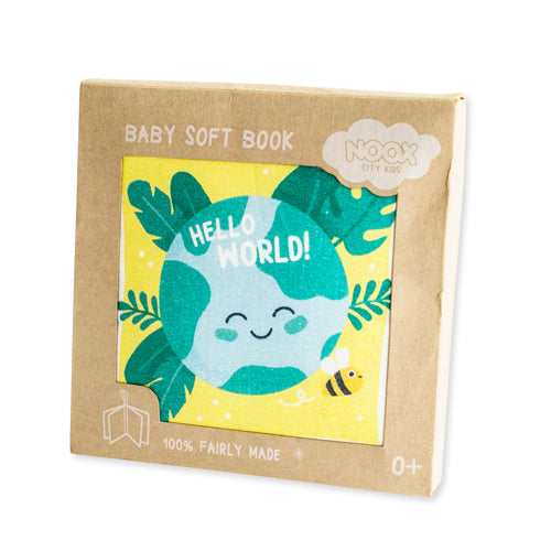 Zacht babyboekje met knisper - Hello world